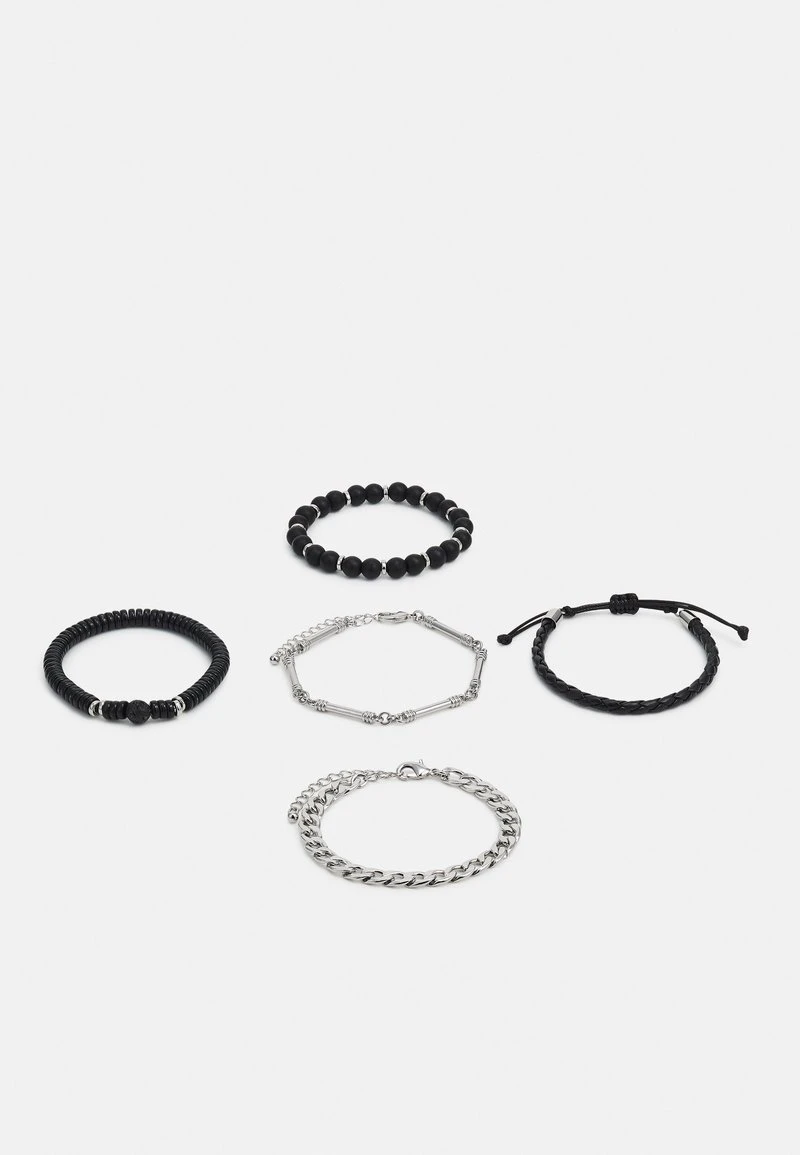 Pier One 5 PACK - Armband - Silver-coloured, Black 1 Pier One 5 PACK - Armband - Silver-coloured, Black