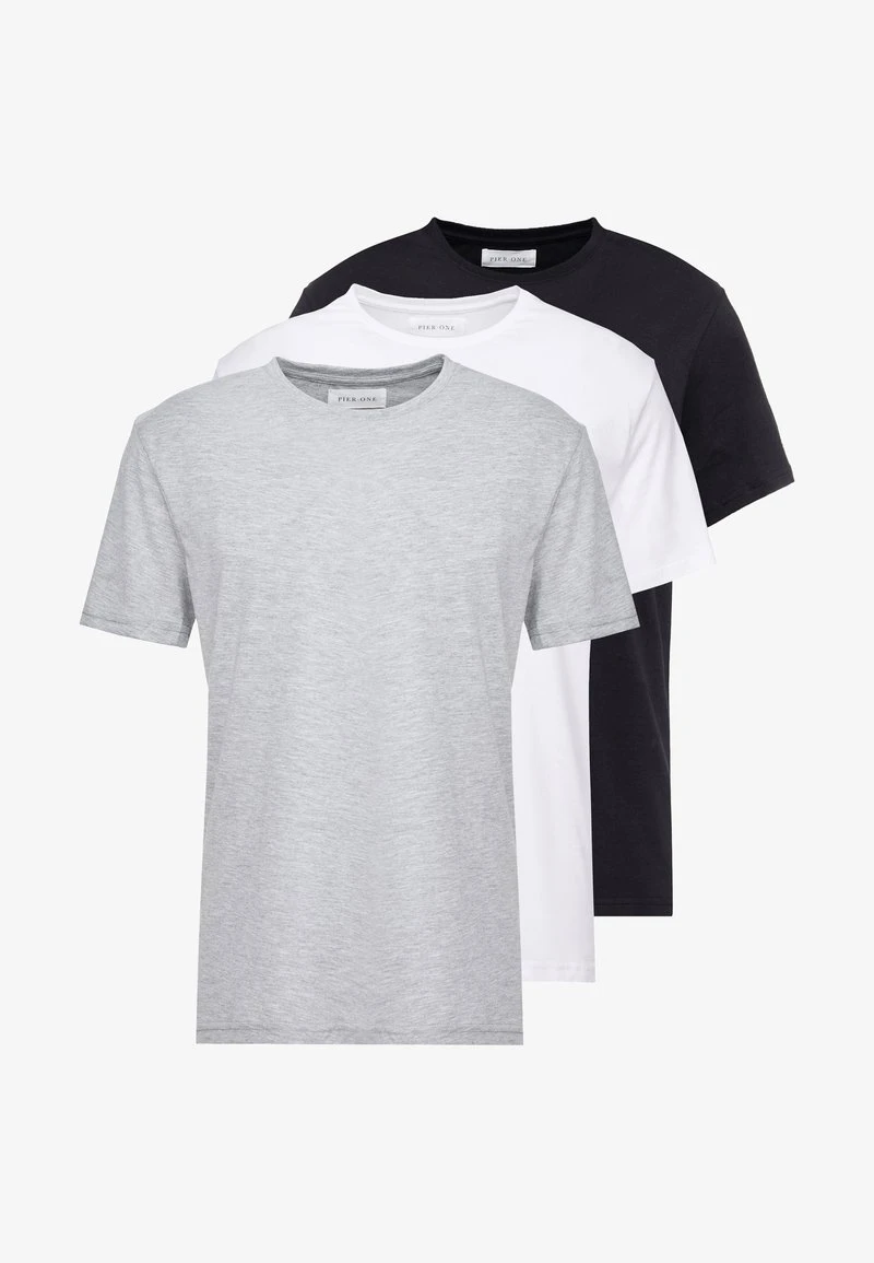 Pier One 3 PACK - T-Shirt Basic - White/black/light Grey 6 Pier One 3 PACK - T-Shirt Basic - White/black/light Grey – Bild 6